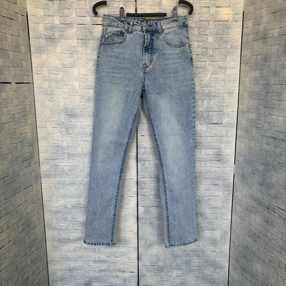 FRYE Womens 4/27 Light Wash Acid‎ Wash Denim Jeans Straight Leg